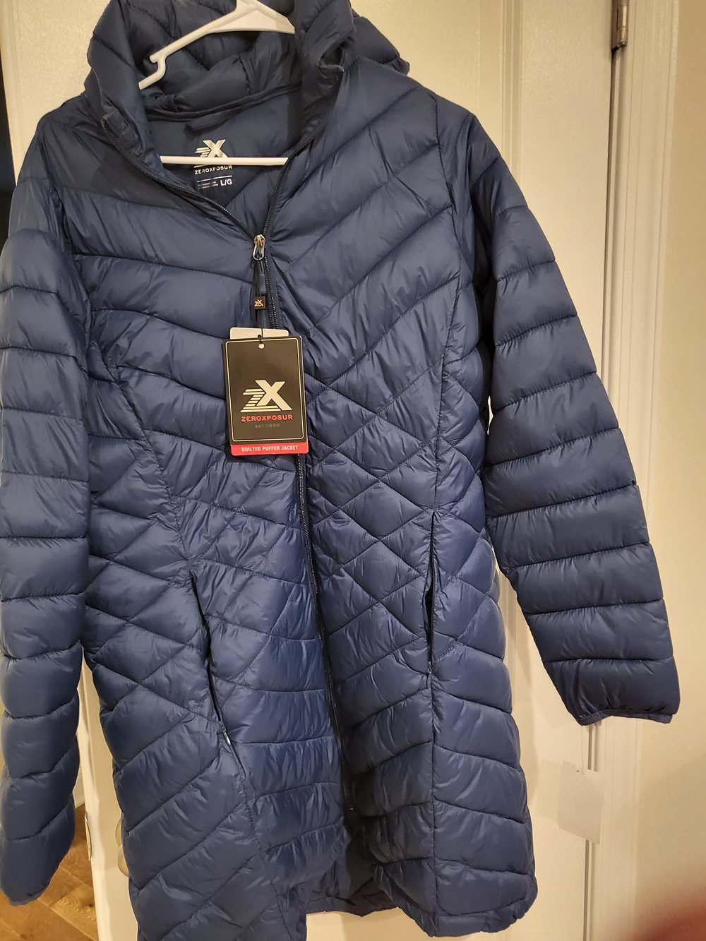 ZeroXposur Women's Long Quilted Puffer Coat in Navy